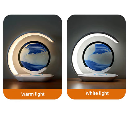 Quicksand Table Lamp Wireless Charging Desk Lamp 3D Hourglass Ornaments Sand Painting Night Light for Office Room Decoration