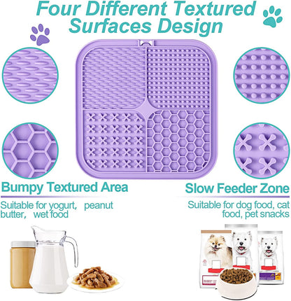 Lick Mat for Dogs & Cats 2 Pack, Slow Feeder Licking Pad with Suction Cups for for Anxiety Relief and Boredom Reducer, Perfect for Bathing Grooming