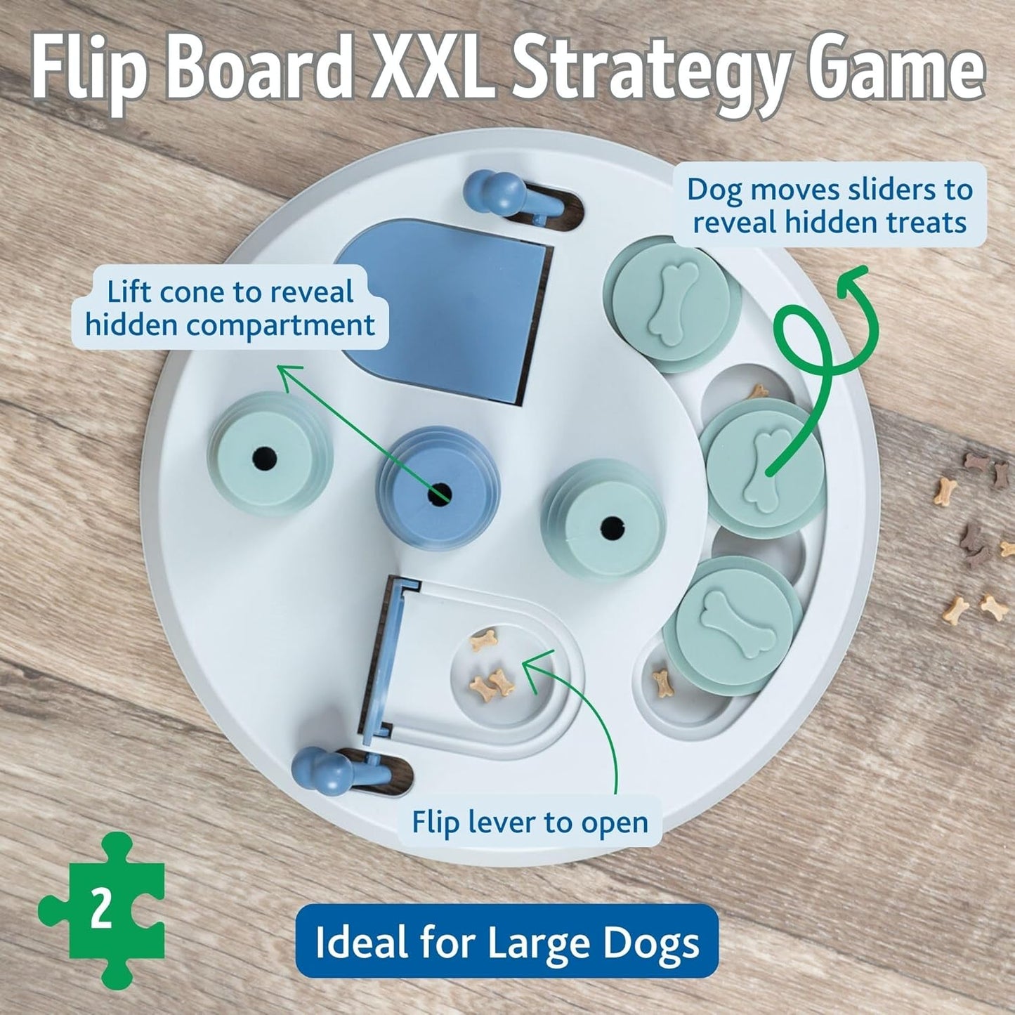 Flip Board XXL Dog Enrichment Toy, Intermediate Level 2 Dog Puzzle, Interactive Treat Game for Large Dogs