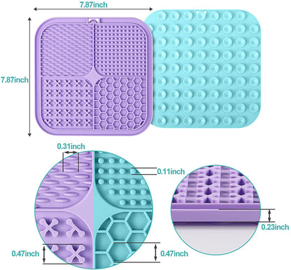 Lick Mat for Dogs & Cats 2 Pack, Slow Feeder Licking Pad with Suction Cups for for Anxiety Relief and Boredom Reducer, Perfect for Bathing Grooming
